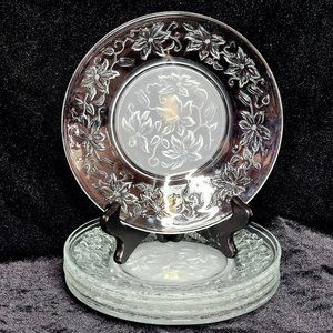 5 Princess House Fantasia Salad Lunch Plate 8" poinsettia etched embossed glass